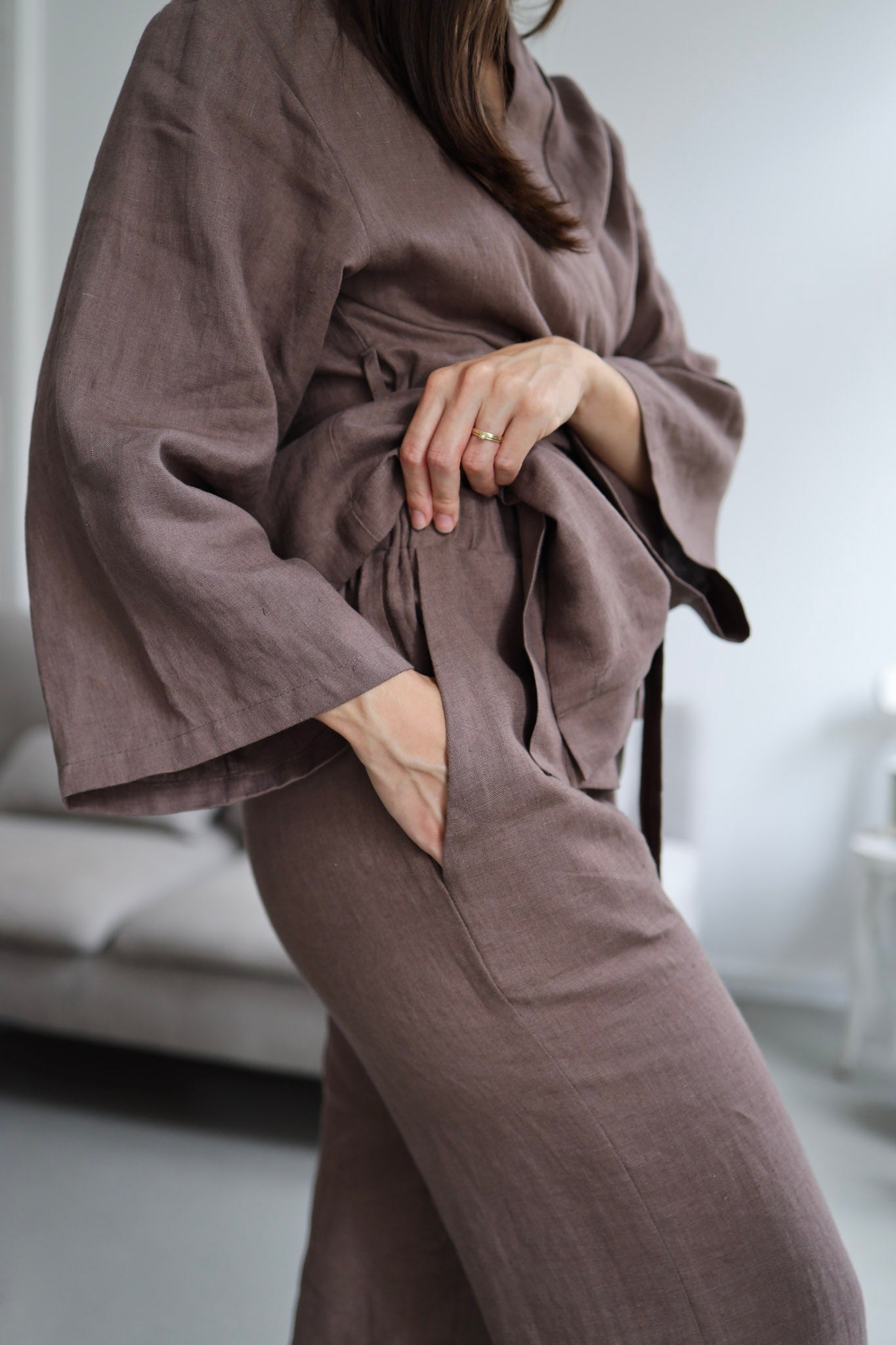 Ľanové kimono s opaskom GUST